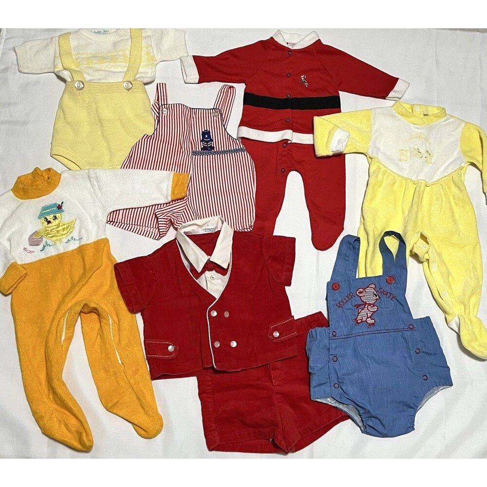 Vintage 70’s-80’s Baby Infant Clothing Bundle 7 Outfit Mixed Lot Holiday